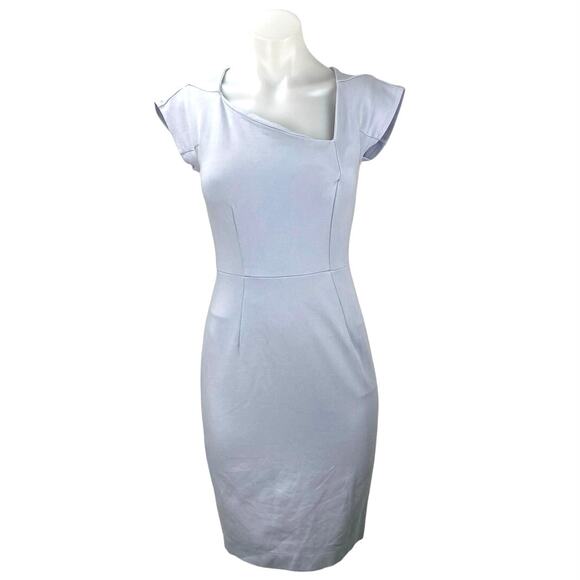 French Connection Blue Short Sleeve Asymmetric Neck Mini Pencil Sheath Dress XS - Picture 1 of 5